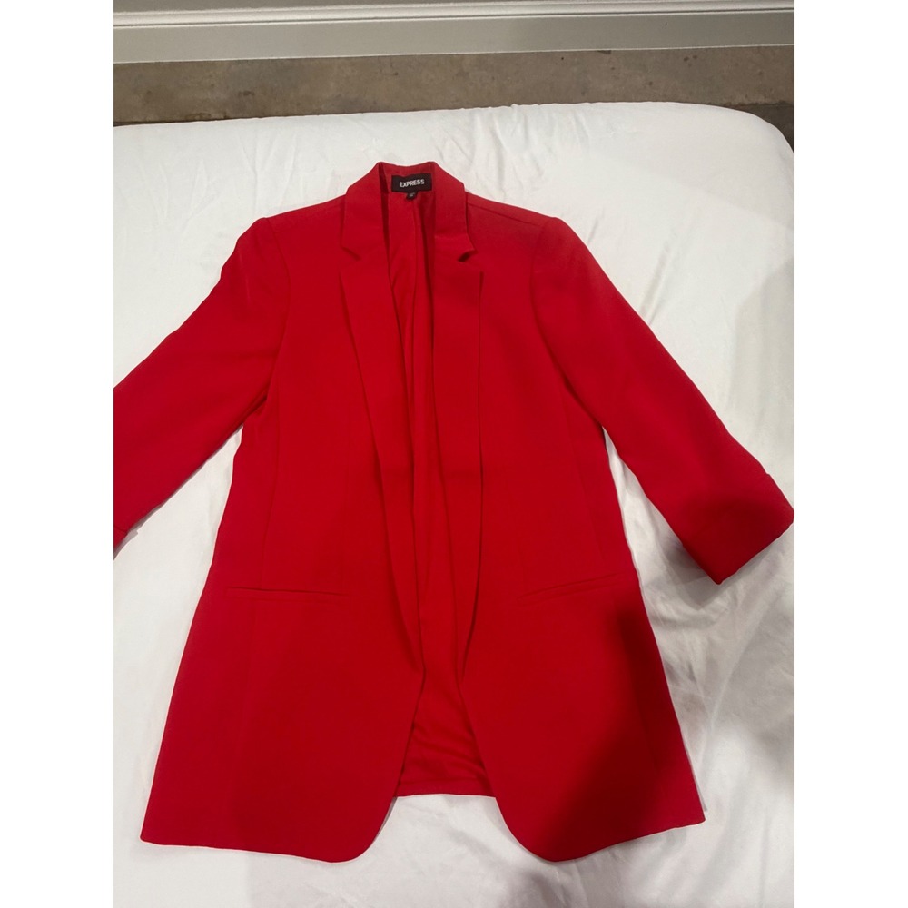 Express Womens Red Open Front Notched Lapel Blazer Jacket Size XS